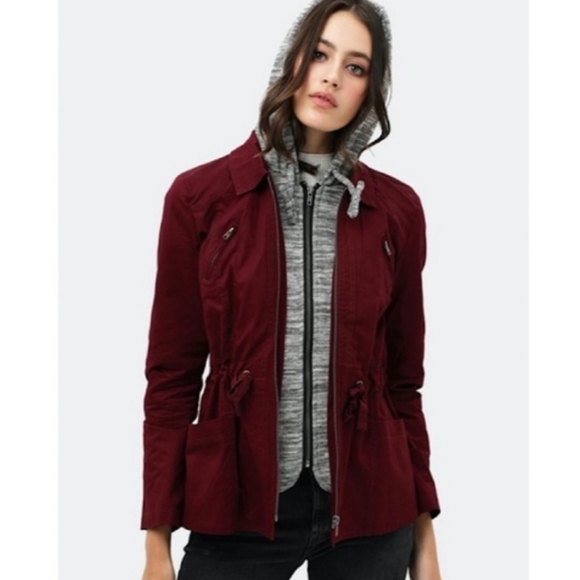 Jackets & Blazers - Maroon Utility Hooded Longsleeve Layered Jacket